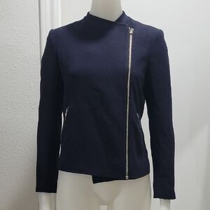 Club Monaco Navy Asymmetrical Zip Blazer